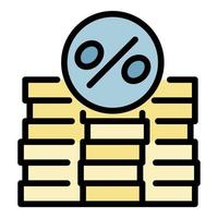 vector de contorno de color de icono de porcentaje de pila de monedas