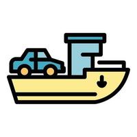 Car travel on ship icon color outline vector