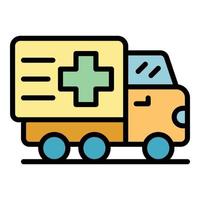 vector de contorno de color de icono de furgoneta de medicamentos de entrega