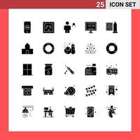 Pictogram Set of 25 Simple Solid Glyphs of condom heartbeat body health cardiogram Editable Vector Design Elements