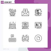 Universal Icon Symbols Group of 9 Modern Outlines of marketing code newsletter application internet Editable Vector Design Elements