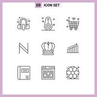 Stock Vector Icon Pack of 9 Line Signs and Symbols for king cryptocurrency cart crypto wifi Editable Vector Design Elements