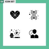 Set of 4 Modern UI Icons Symbols Signs for heart coffee favorite gear measuring spoon Editable Vector Design Elements