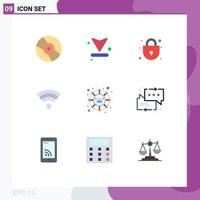 Group of 9 Modern Flat Colors Set for chat social lock connections wifi Editable Vector Design Elements
