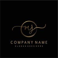 Initial MJ handwriting logo with circle hand drawn vector