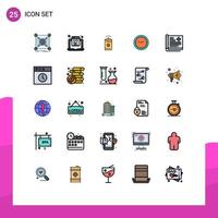 grupo de 25 signos y símbolos de colores planos de línea rellena para la oficina de programación de tiempo de visualización elementos de diseño de vectores editables chinos