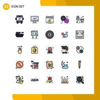 Mobile Interface Filled line Flat Color Set of 25 Pictograms of atm love bell heart chat Editable Vector Design Elements