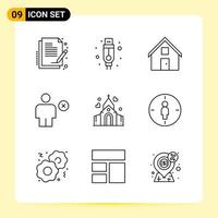 9 iconos creativos para el diseño moderno de sitios web y aplicaciones móviles receptivas 9 signos de símbolos de contorno sobre fondo blanco 9 paquete de iconos fondo de vector de icono negro creativo