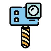 Action camera on monopod icon color outline vector