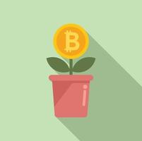 Crypto plant pot icon flat vector. Bitcoin money vector