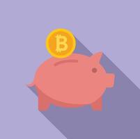 Piggy bank icon flat vector. Bitcoin money