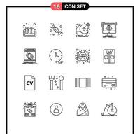 Pictogram Set of 16 Simple Outlines of engineering sketch religion modelling cube Editable Vector Design Elements