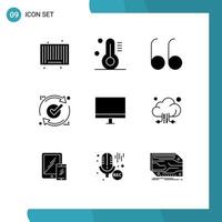 Mobile Interface Solid Glyph Set of 9 Pictograms of hardware devices quotes computers reload Editable Vector Design Elements