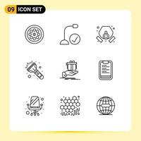 Universal Icon Symbols Group of 9 Modern Outlines of surprise torch hardware light waste Editable Vector Design Elements