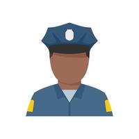 Afro american policeman icon flat isolated vector