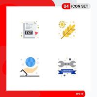 Pictogram Set of 4 Simple Flat Icons of txt global file garden hand Editable Vector Design Elements
