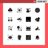 Pack of 16 Modern Solid Glyphs Signs and Symbols for Web Print Media such as safety locked energy lock square Editable Vector Design Elements