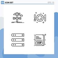 Set of 4 Modern UI Icons Symbols Signs for build fork repair plate files Editable Vector Design Elements