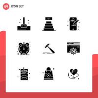 Set of 9 Commercial Solid Glyphs pack for web strong phone tool hammer Editable Vector Design Elements