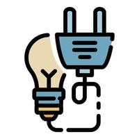 Light bulb with power cord icon color outline vector