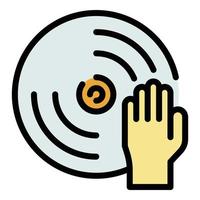 Hand on disk icon color outline vector