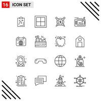 Pixle Perfect Set of 16 Line Icons Outline Icon Set for Webite Designing and Mobile Applications Interface Creative Black Icon vector background