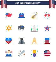 USA Independence Day Flat Set of 16 USA Pictograms of police sign police music men wine Editable USA Day Vector Design Elements