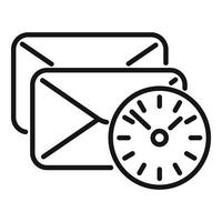 vector de contorno de icono de envío de tiempo de correo. proyecto de reloj