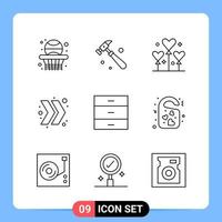 9 Line Black Icon Pack Outline Symbols for Mobile Apps isolated on white background 9 Icons Set Creative Black Icon vector background