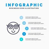 Smiley Emojis Love Cute User Line icon with 5 steps presentation infographics Background vector