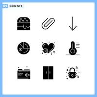 Pictogram Set of 9 Simple Solid Glyphs of medical heart analysis done report Editable Vector Design Elements