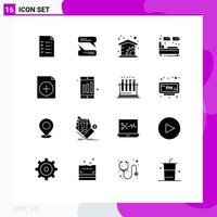 Mobile Interface Solid Glyph Set of 16 Pictograms of mobile document management add sleep Editable Vector Design Elements