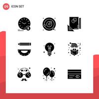 Universal Icon Symbols Group of 9 Modern Solid Glyphs of design coding solar system sketching page Editable Vector Design Elements