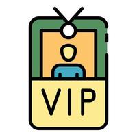 VIP badge with photo icon color outline vector