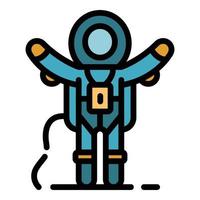 Astronaut hands up icon color outline vector