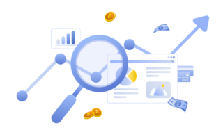 concepto de gestión financiera e inversión, diseño plano de pago y financiación con dinero, efectivo, billetes, calculadora y tarjeta de crédito. png