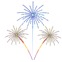 three exploding fireworks with sparks isolated on a transparent background on a new year's day night png