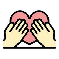 Hands keep heart icon color outline vector