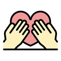 Hands keep heart icon color outline vector