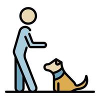 Kid play with dog icon color outline vector