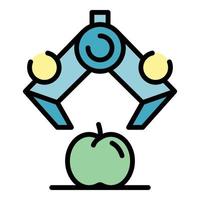 Robot arm take apple icon color outline vector