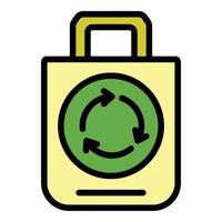 vector de contorno de color de icono de bolsa de reciclaje ecológico