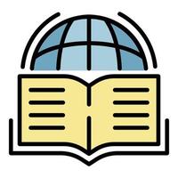 Globe and textbook icon color outline vector