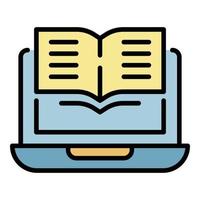 Laptop and open book icon color outline vector