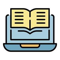 Laptop and open book icon color outline vector
