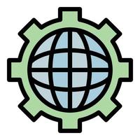 Globe in gear icon color outline vector