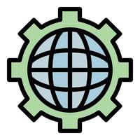 Globe in gear icon color outline vector