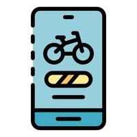 vector de contorno de color de icono de alquiler de bicicletas de smartphone