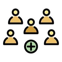 Five persons and a plus sign icon color outline vector