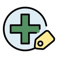 Medical cross and label icon color outline vector